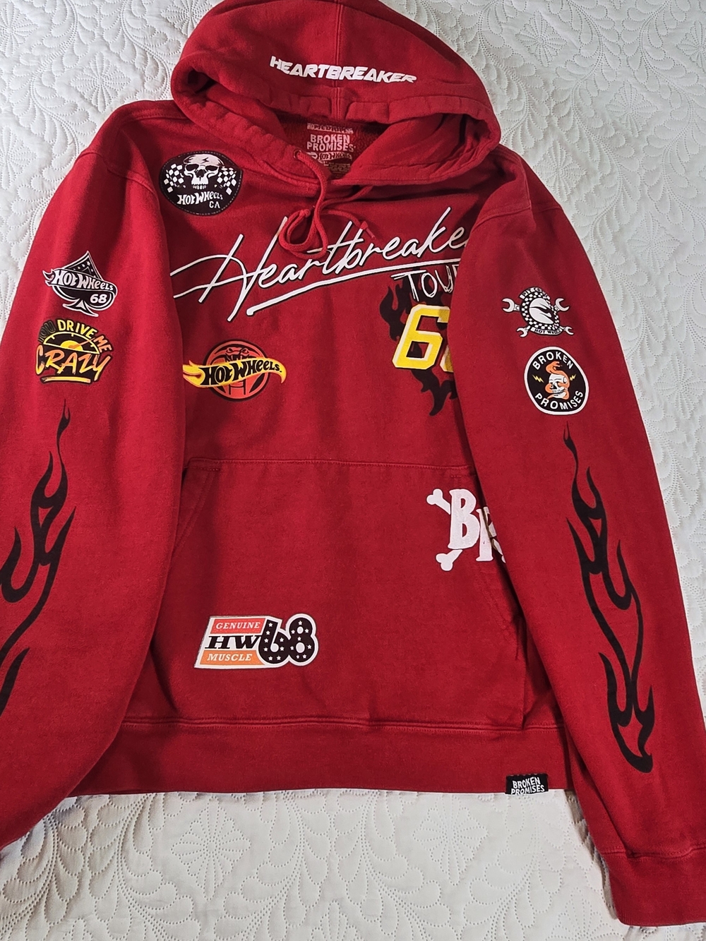 Broken Promises x Hot Wheels Heartbreak Tour Red Hoodie Size Medium  2022  EUC